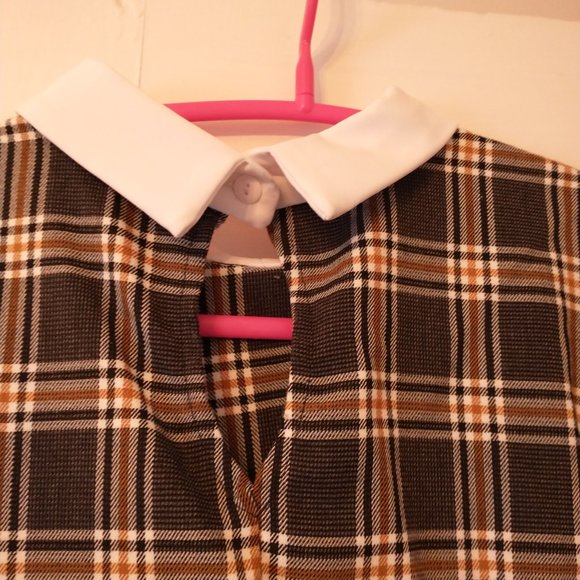 Plaid short-sleeve cropped top with white Peter Pan collar - Picture 5 of 6